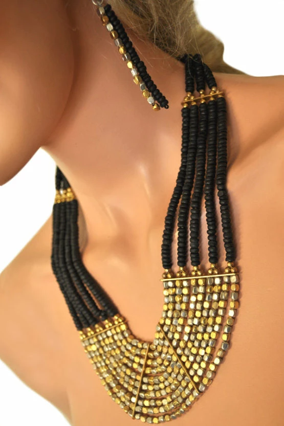 Western Fashion Gold-Black Multi Strand Necklace Necklaces & Earrings 3 Western Fashion Gold-Black Multi Strand Necklace Necklaces & Earrings