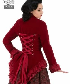 Hearts & Roses London Gloria Jacket In Red Velvet Plus Size