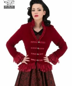 Hearts & Roses London Gloria Jacket In Red Velvet Pirate & Medieval/Renaissance