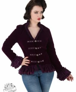Hearts & Roses London Gloria Jacket In Purple Velvet Decades
