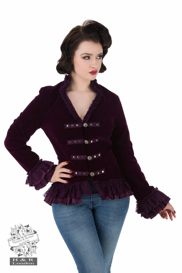 Hearts & Roses London Gloria Jacket In Purple Velvet Decades 3 Hearts & Roses London Gloria Jacket In Purple Velvet Decades