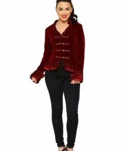Hearts & Roses London Gloria Jacket In Burgundy Velvet Plus Size