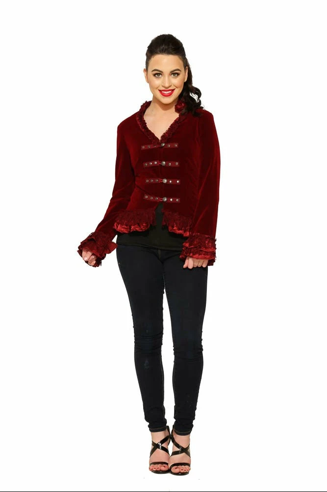 Hearts & Roses London Gloria Jacket In Burgundy Velvet Plus Size 3 Hearts & Roses London Gloria Jacket In Burgundy Velvet Plus Size