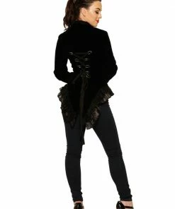 Hearts & Roses London Gloria Jacket In Black Velvet Plus Size Pirate & Medieval/Renaissance