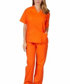 M&M Scrubs Scrub Set Top/Bottom Orange Uniforms & Occupations