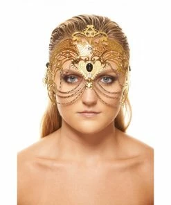 Kayso International Inc. Masquerade Masks Laser Cut Metal Mask With Clear Rhinestones/Chains In 3 Colors