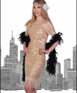 Western Fashion Decades Flapper Diamonds Beige