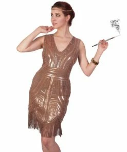Western Fashion Flapper Dress Camel
