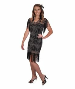 Western Fashion Decades Black/Silver Beaded Flapper Dress