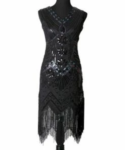 Western Fashion Flapper Art Deco Black AB Sequins