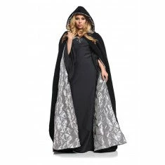 Underwraps 63" Black Velvet Hooded Cape With Embossed Red, Silver Or Purple Lining Capes