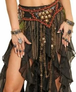 Western Fashion Greek & Roman, Egyptian, Barbarian Tribal Belt W-Brass Beads & Feathers