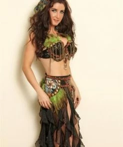 Western Fashion Greek & Roman, Egyptian, Barbarian Tribal Bra W-Brass Beads & Feathers