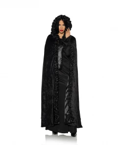 Underwraps Black Velvet Hooded Cape W/Black Or Red Trim Capes