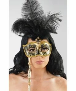Kayso International Inc. Masquerade Mask Black & Gold On Stick Masquerade Masks