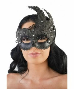 Kayso International Inc. Masquerade Masks Lace Vintage Mask Black W/ Rhinestones