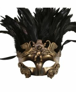 Kayso International Inc. Gladiator Masquerade Mask With Black Feathers Masquerade Masks