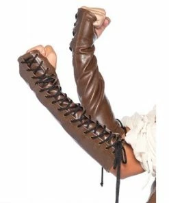Leg Avenue Arm Warmers Brown Faux Leather Cuffs & Bracers
