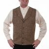 Scully Range Wear Vest Brown Herringbone Notched Lapel Western & Native American 2 Scully Range Wear Vest Brown Herringbone Notched Lapel Western & Native American