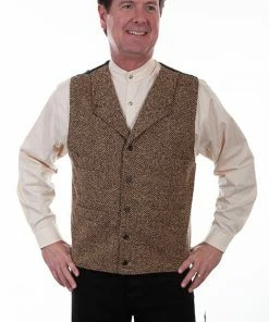 Scully Range Wear Vest Brown Herringbone Notched Lapel Western & Native American