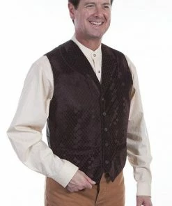 Scully Range Wear Vest Diamond Velvet W/ Collar In Black Or Brown
