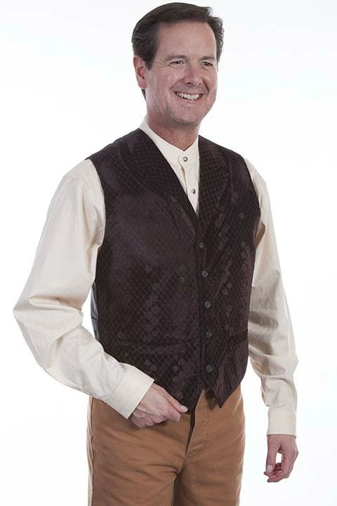 Scully Range Wear Vest Diamond Velvet W/ Collar In Black Or Brown 4 Scully Range Wear Vest Diamond Velvet W/ Collar In Black Or Brown