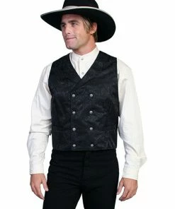 Scully Range Wear Double-Breasted Silk Vest In Black Or Grey