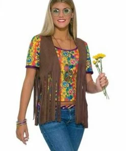 Forum Novelty Brown Fringed Hippie Vest Girl Decades