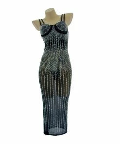 Western Fashion Decades Rhinestone Mesh Dress