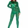 Leg Avenue Bodysuits Green Laser Cut Metallic Catsuit.