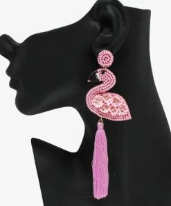 Good Feelings Necklaces & Earrings Pink, Flamingo Seed Beaded With Tassel Drop Earring