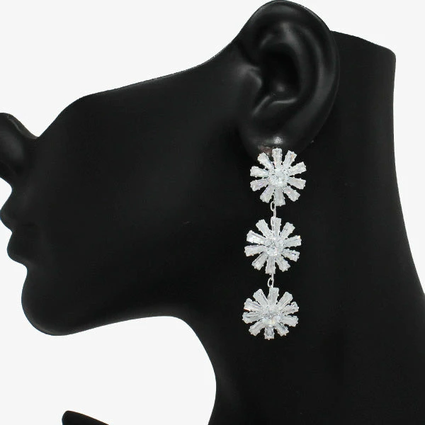 Good Feelings Silver/Clear, Baguette Cubic Zirconia Dangle Earring 3 Good Feelings Silver/Clear, Baguette Cubic Zirconia Dangle Earring