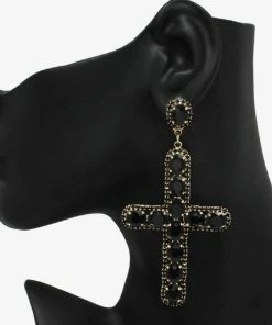Good Feelings Cross Rhinestone Drop Earring In 2 Colors