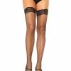 Leg Avenue Thigh Hi Fishnets W-Stayup Lace BLK Hosiery & Lingerie