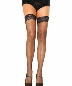 Leg Avenue Thigh Hi Fishnets W-Stayup Lace BLK Hosiery & Lingerie