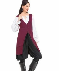 Pirate Dressing Pirate & Medieval/Renaissance Vest Maroon Cutaway