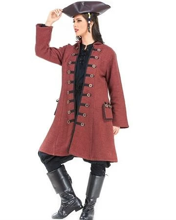 Pirate Dressing Coat Ladies Rust Coat W-Wood Buttons 3 Pirate Dressing Coat Ladies Rust Coat W-Wood Buttons