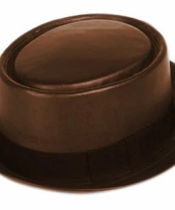 Epoch Fashion Accessory Fedoras, Homburgs & Pork Pies Pork Pie Faux Leather In Black Or Brown 7 Epoch Fashion Accessory Fedoras, Homburgs & Pork Pies Pork Pie Faux Leather In Black Or Brown