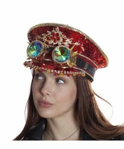 KBW Global Corp Sequin Festival Peaked Cap W/ Goggles In 3 Colors Sequin Hats