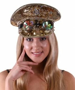 KBW Global Corp Sequin Festival Peaked Cap W/ Goggles In 3 Colors Sequin Hats