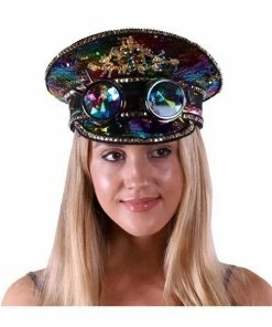 KBW Global Corp Sequin Hats Rainbow Festival Peaked Cap W/ Goggles