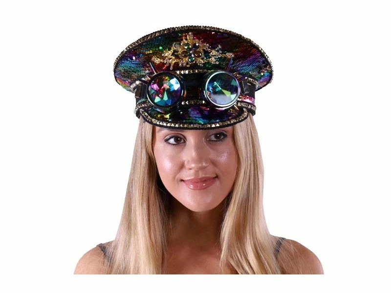 KBW Global Corp Sequin Hats Rainbow Festival Peaked Cap W/ Goggles 3 KBW Global Corp Sequin Hats Rainbow Festival Peaked Cap W/ Goggles