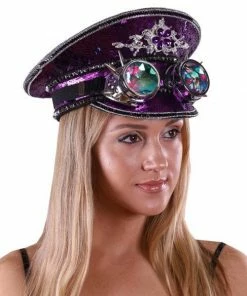 KBW Global Corp Sequin Festival Peaked Cap W/ Goggles In 3 Colors Sequin Hats