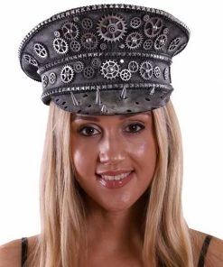 KBW Global Corp Peaked Cap Steampunk Silver W/Gears