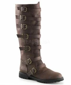 Pleaser Men's Shoes Knee High Brown Mutli Buckle Boot