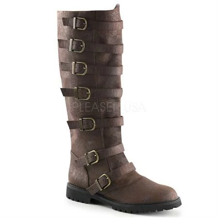 Pleaser Men's Shoes Knee High Brown Mutli Buckle Boot 3 Pleaser Men's Shoes Knee High Brown Mutli Buckle Boot