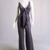 Lets Go Apparel Halter Neck Glitter Wide Leg Jumpsuit In Purple Decades