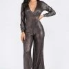 Lets Go Apparel Decades Wide Leg Jumpsuit Metallic
