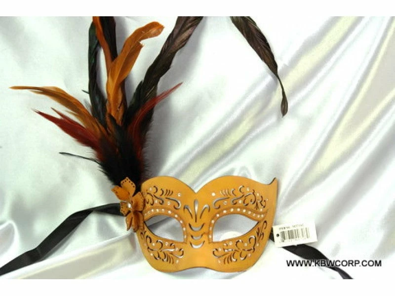 KBW Global Corp Mask Leather W/ Side Feathers Masquerade Masks 6 KBW Global Corp Mask Leather W/ Side Feathers Masquerade Masks