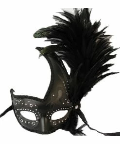 KBW Global Corp Masquerade Masks Venetian Pleather Swan W/ Feather And Gems